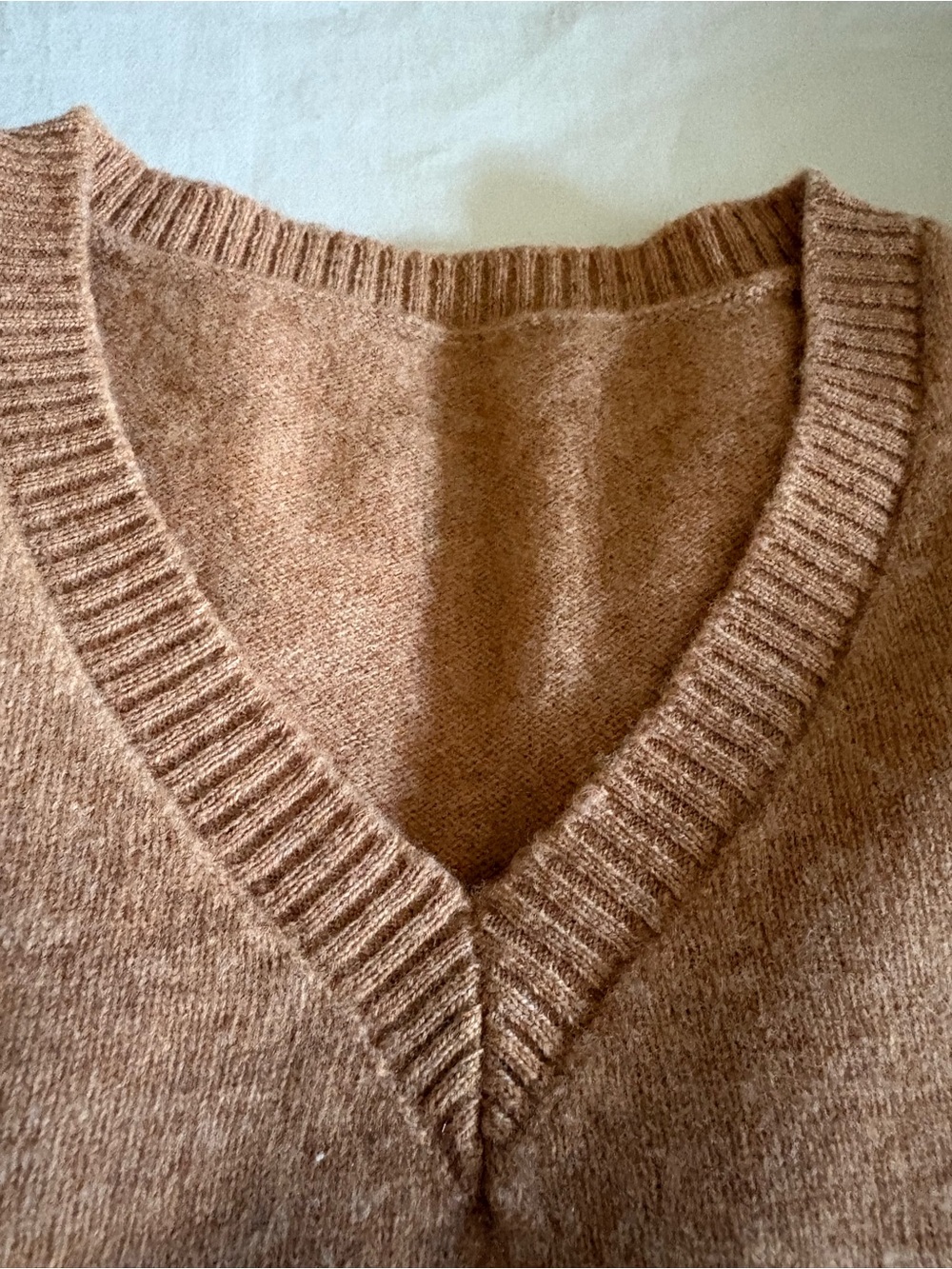 Classic V-Neck Women's Merino wool Sweater in Light Brown